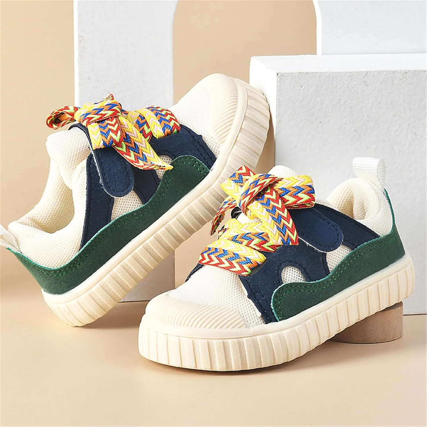 Toddler Bump Toe Sneaker Baby Anti-Slip Contrasting Color Lace-Up Canvas Infant Outdoor Soft Sole Running Shoes