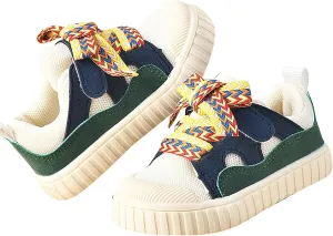 Toddler Bump Toe Sneaker Baby Anti-Slip Contrasting Color Lace-Up Canvas Infant Outdoor Soft Sole Running Shoes