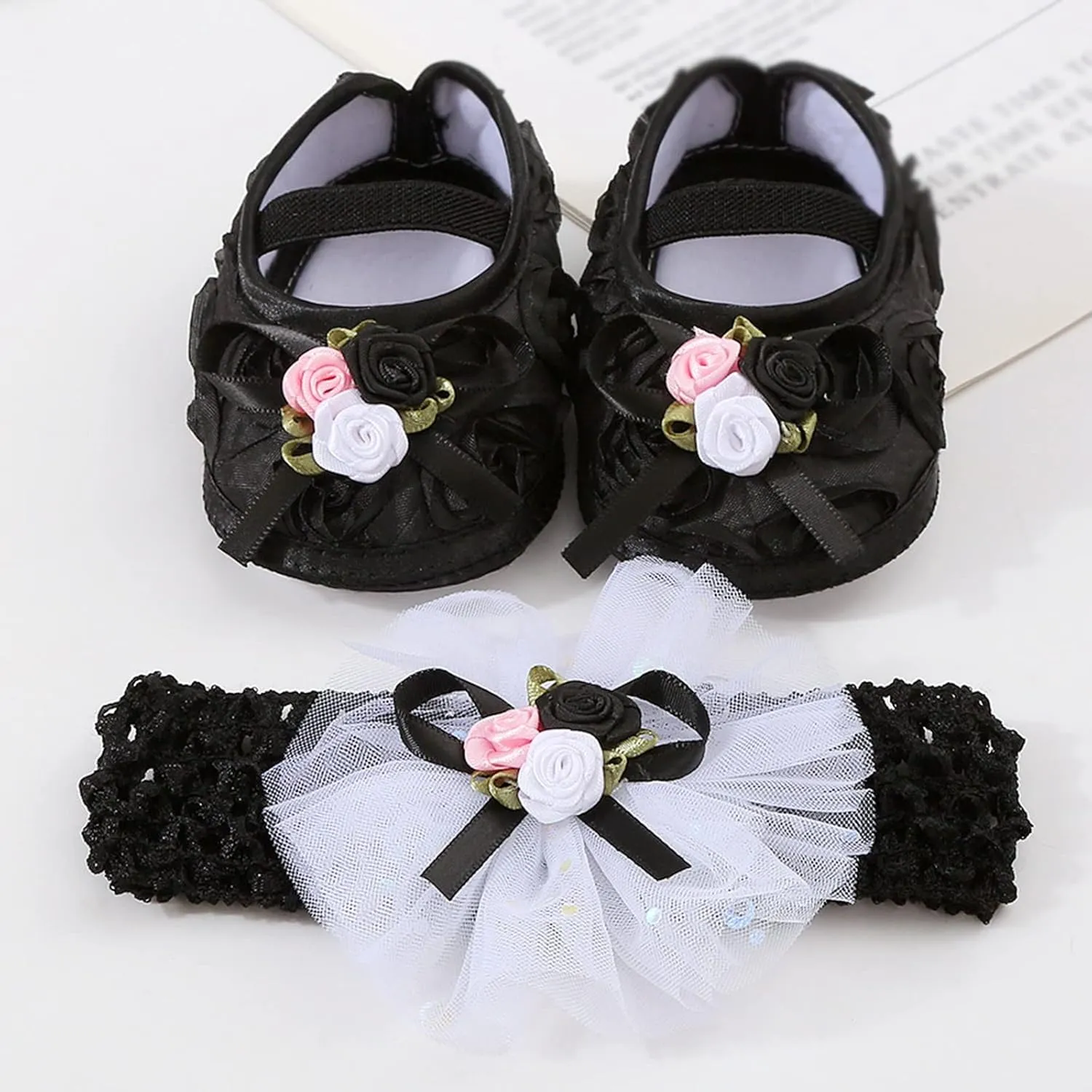 Toddler Girl Cute Shoes Baby Shoes Plus Headband Set Cute Baby Princess Shoes with Dress Hard Bottom Walking Shoes
