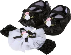 Toddler Girl Cute Shoes Baby Shoes Plus Headband Set Cute Baby Princess Shoes with Dress Hard Bottom Walking Shoes