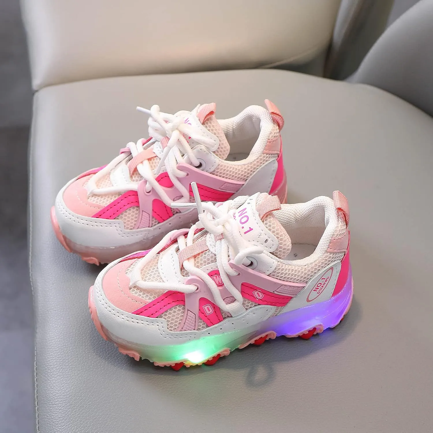 Toddler Girls Light Up Shoes Sneakers 1-7Years Baby Boys Letter Led Light Luminous Running Sport Boots Shoes (Pink-02#A, 18-24Months)