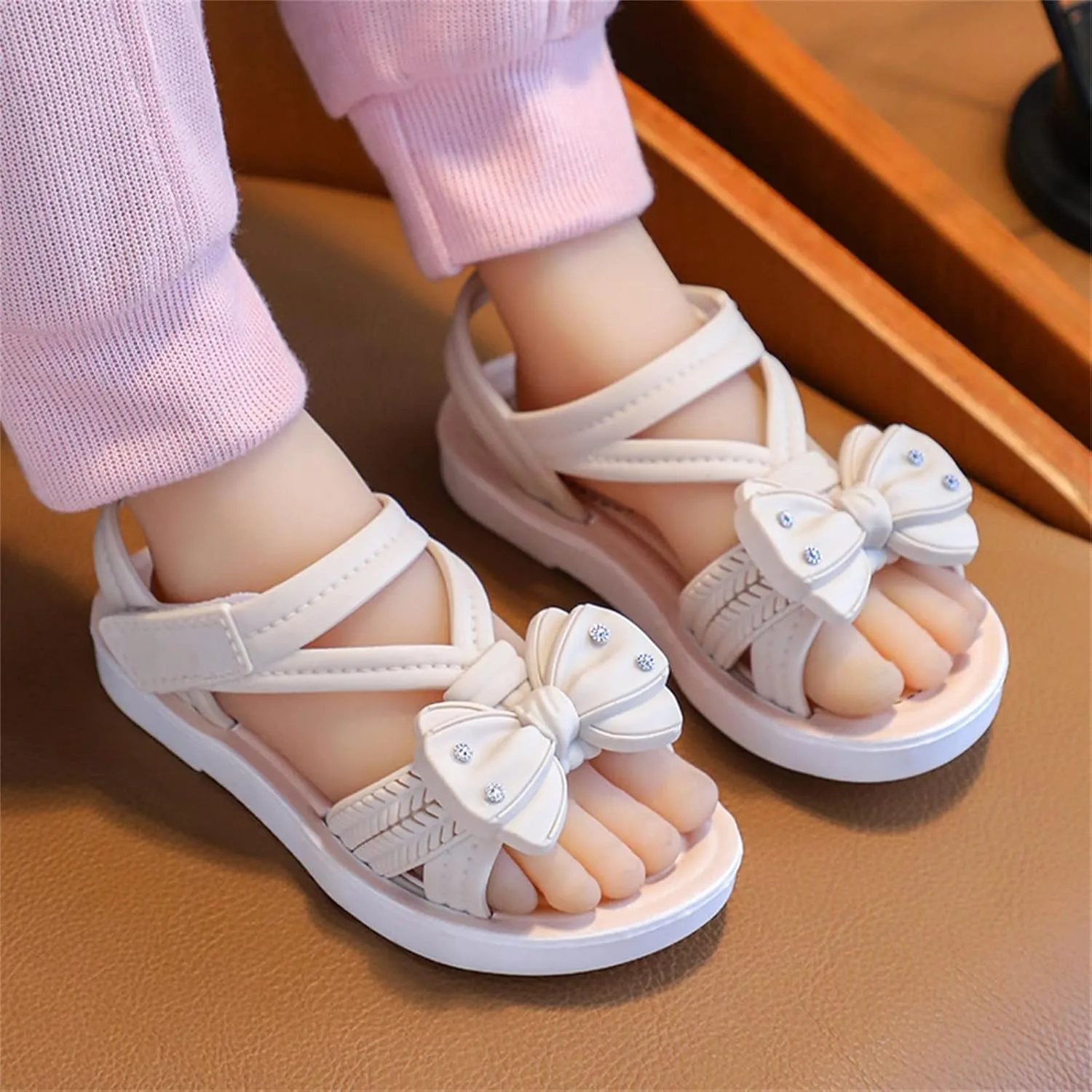 Toddler Girls Open Toe Bow Sandals 2025 Summer Fashion Lightweight Comfortable Soft Sole Baby Princess Dress Shoes