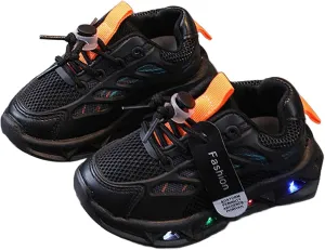 Toddler Rubber Mesh Sneaker Light Up Glitter Shoelace Ankle First Walking Shoes Baby Infant Boys Running Sport Shoes