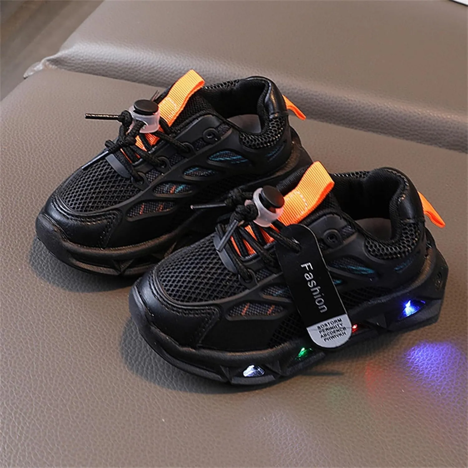 Toddler Rubber Mesh Sneaker Light Up Glitter Shoelace Ankle First Walking Shoes Baby Infant Boys Running Sport Shoes
