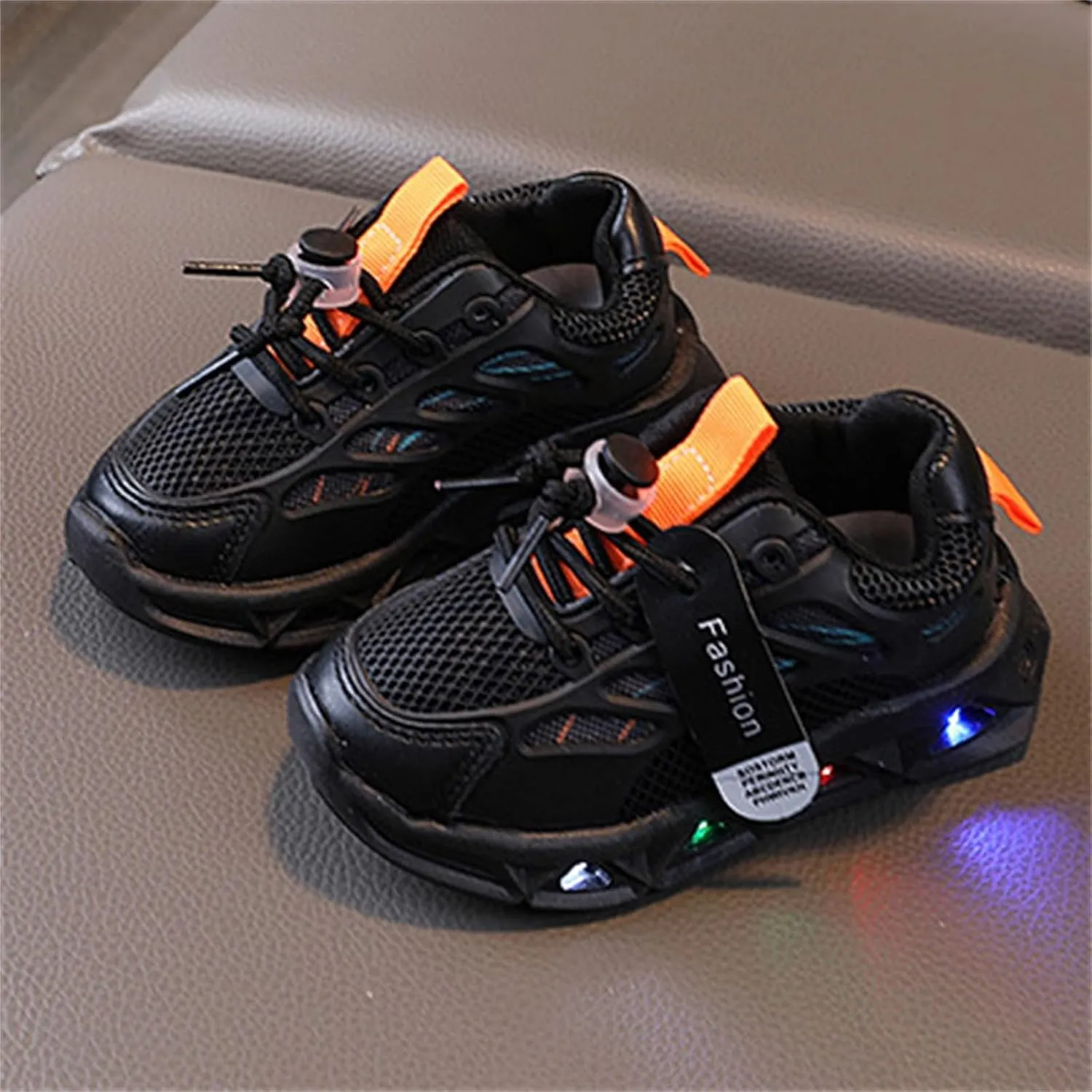 Toddler Rubber Mesh Sneaker Light Up Glitter Shoelace Ankle First Walking Shoes Baby Infant Boys Running Sport Shoes