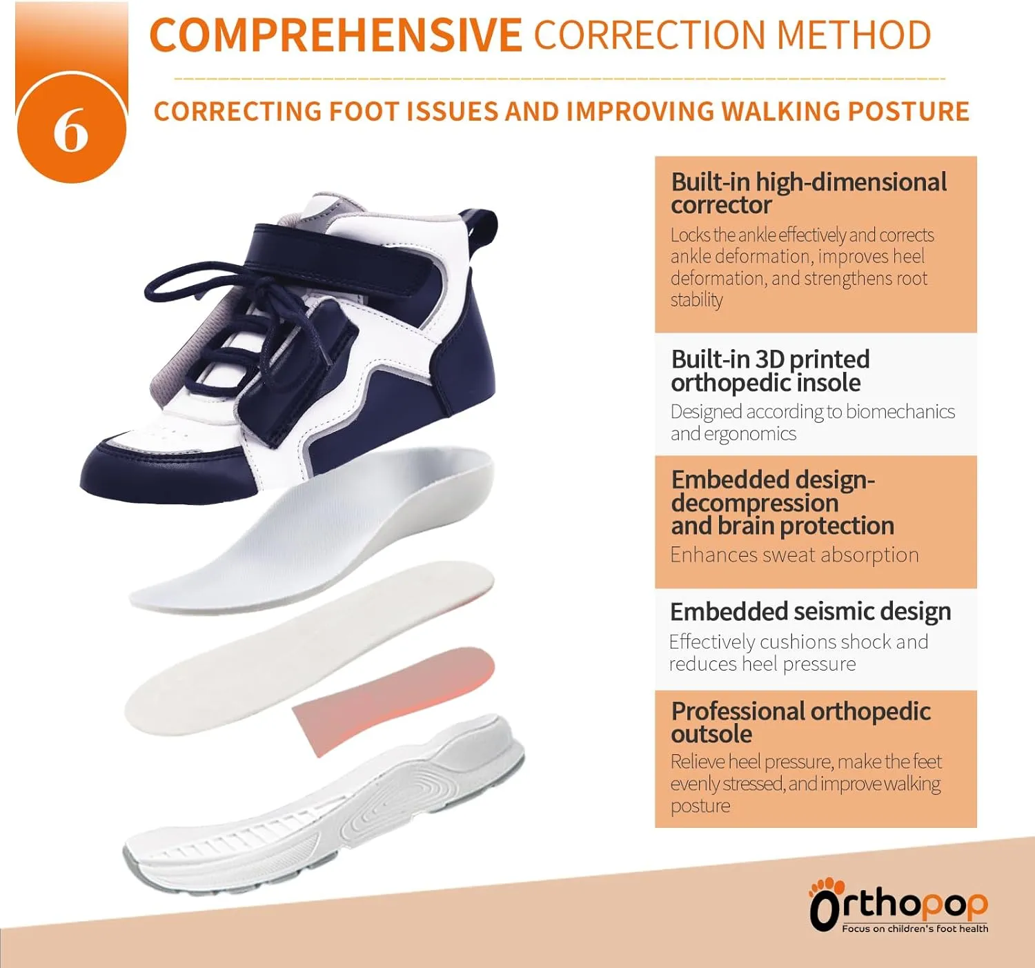 Toddlers Orthopedic Shoes with Ankle and Arch Support,Thick Sole Sneakers