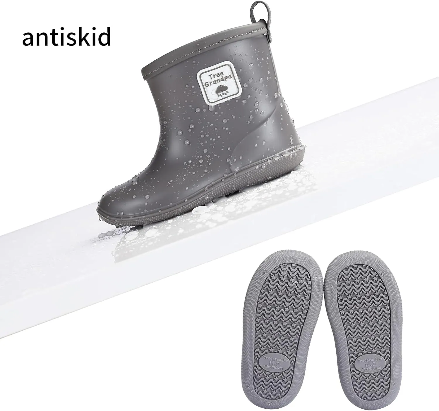 Tree Grandpa Toddler Rain Boots Baby Kids Easy-on Rain shoes Children Waterproof Shoes for Boys Girls(1-6 Years)