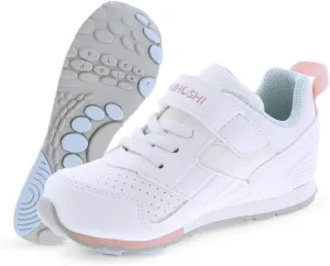 TSUKIHOSHI Racer Baby and Toddler Shoes - Strap-Closure Machine-Washable Baby Shoes with Wide Toe Box & Slip-Resistant, Non-Marking Outsoles, White/Pink - 5 Infant (0-12) Months