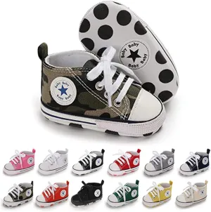 Unisex Baby Girls Boys Canvas High-top Shoes, Newborn Infant Anti-Slip Soft Sole Frist Walking Breathable Sneakers