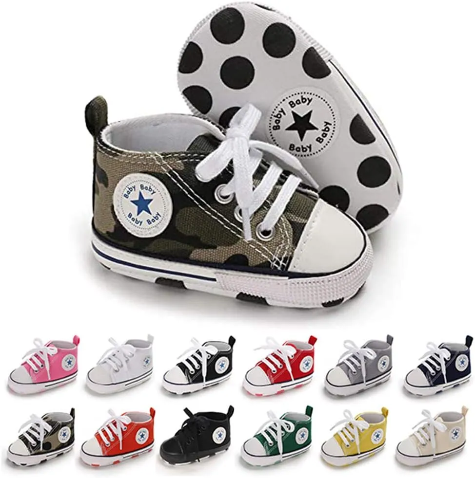 Unisex Baby Girls Boys Canvas High-top Shoes, Newborn Infant Anti-Slip Soft Sole Frist Walking Breathable Sneakers