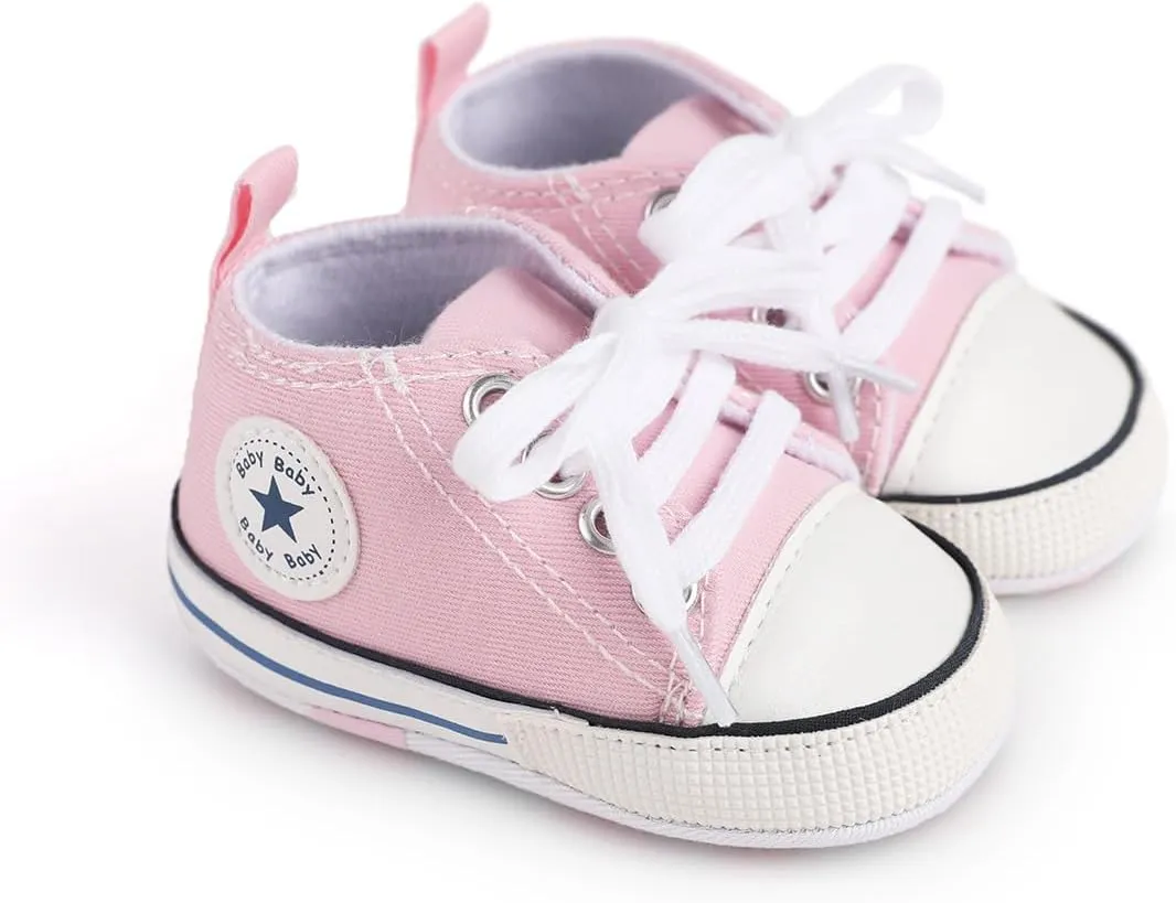 Unisex Baby Soft Sole Sneakers, Canvas Denim High Top, Newborn Infant First Walkers