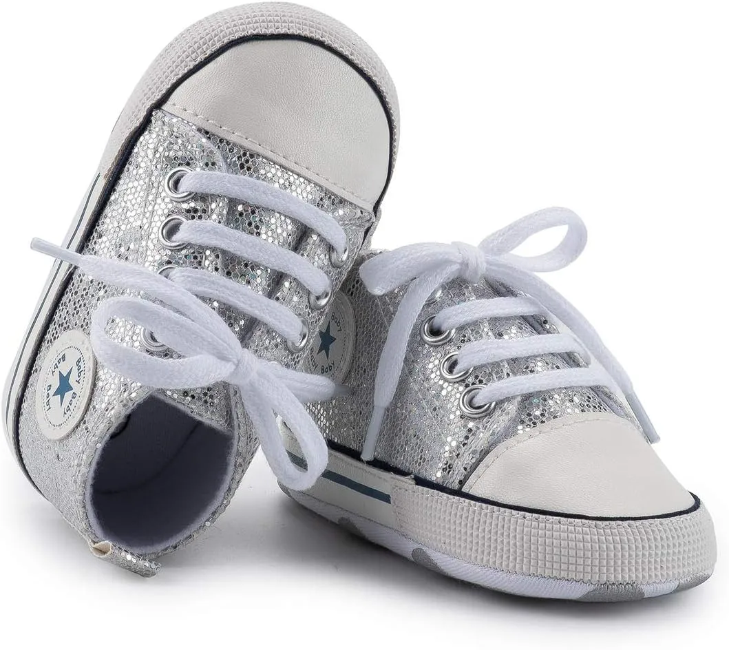 Unisex Baby Soft Sole Sneakers, Canvas Denim High Top, Newborn Infant First Walkers