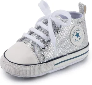 Unisex Baby Soft Sole Sneakers, Canvas Denim High Top, Newborn Infant First Walkers