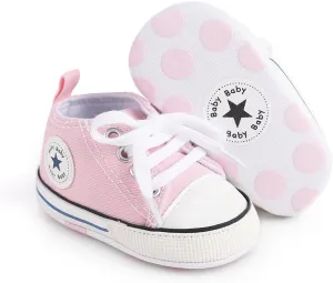 Unisex Baby Soft Sole Sneakers, Canvas Denim High Top, Newborn Infant First Walkers