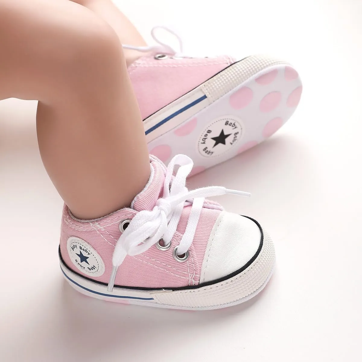 Unisex Baby Soft Sole Sneakers, Canvas Denim High Top, Newborn Infant First Walkers