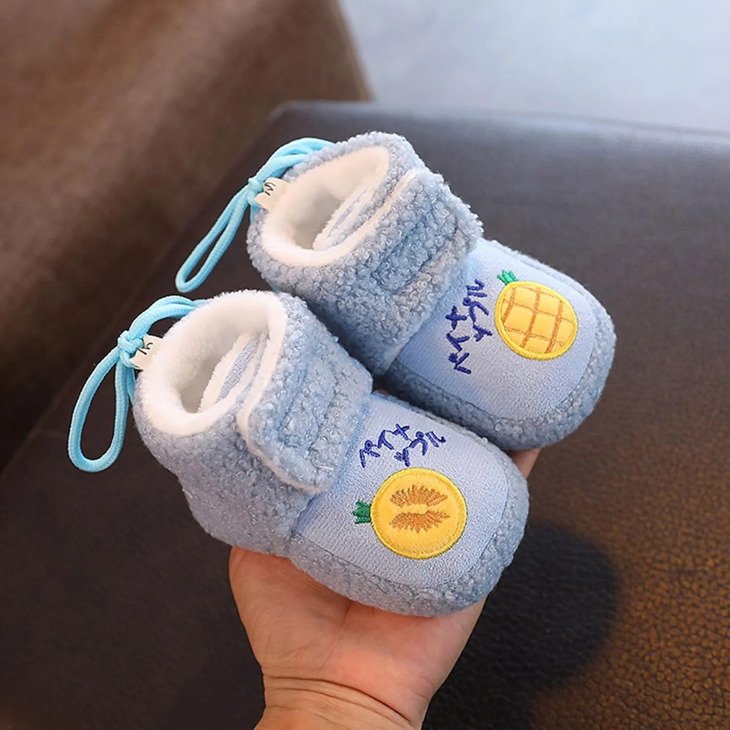 Winter Warm Baby First Walking Boots Cute Fruit Pattern Soft Sole Comfy Anti Slip Shoes Lightweight Breathable
