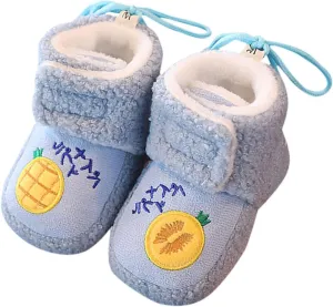 Winter Warm Baby First Walking Boots Cute Fruit Pattern Soft Sole Comfy Anti Slip Shoes Lightweight Breathable
