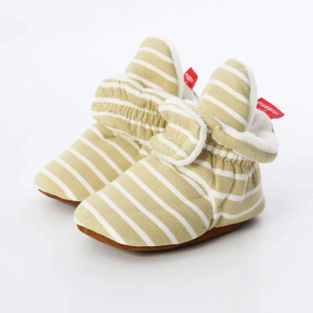 WUAI Baby Boys Girls Cozy Fleece Booties Anti-Slip Socks Soft Sole Toddler Warm Winter Boots First Walkers Crib Shoes