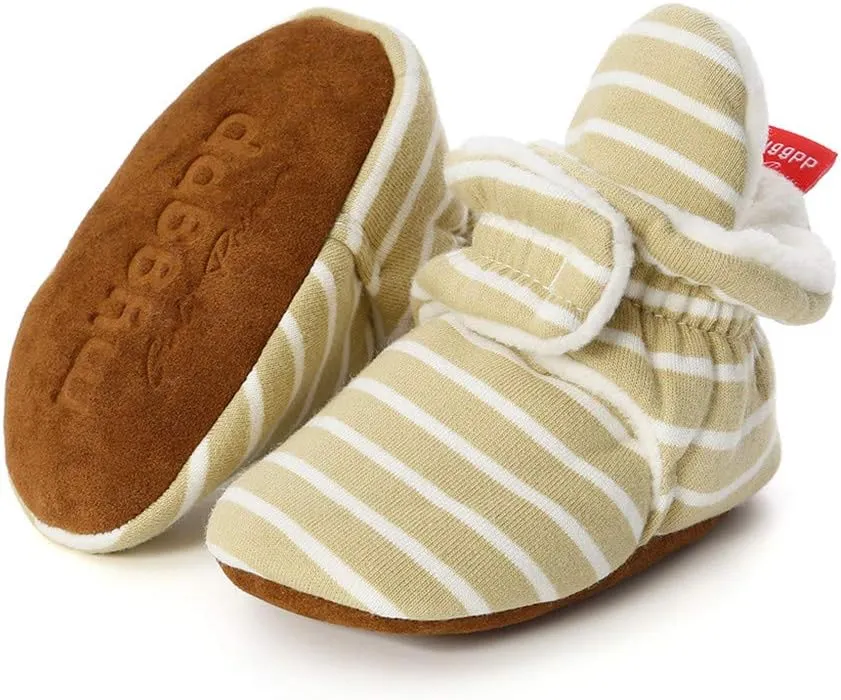 WUAI Baby Boys Girls Cozy Fleece Booties Anti-Slip Socks Soft Sole Toddler Warm Winter Boots First Walkers Crib Shoes